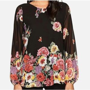 Show Me Your MuMu Black Floral Blouse with Low Back Small